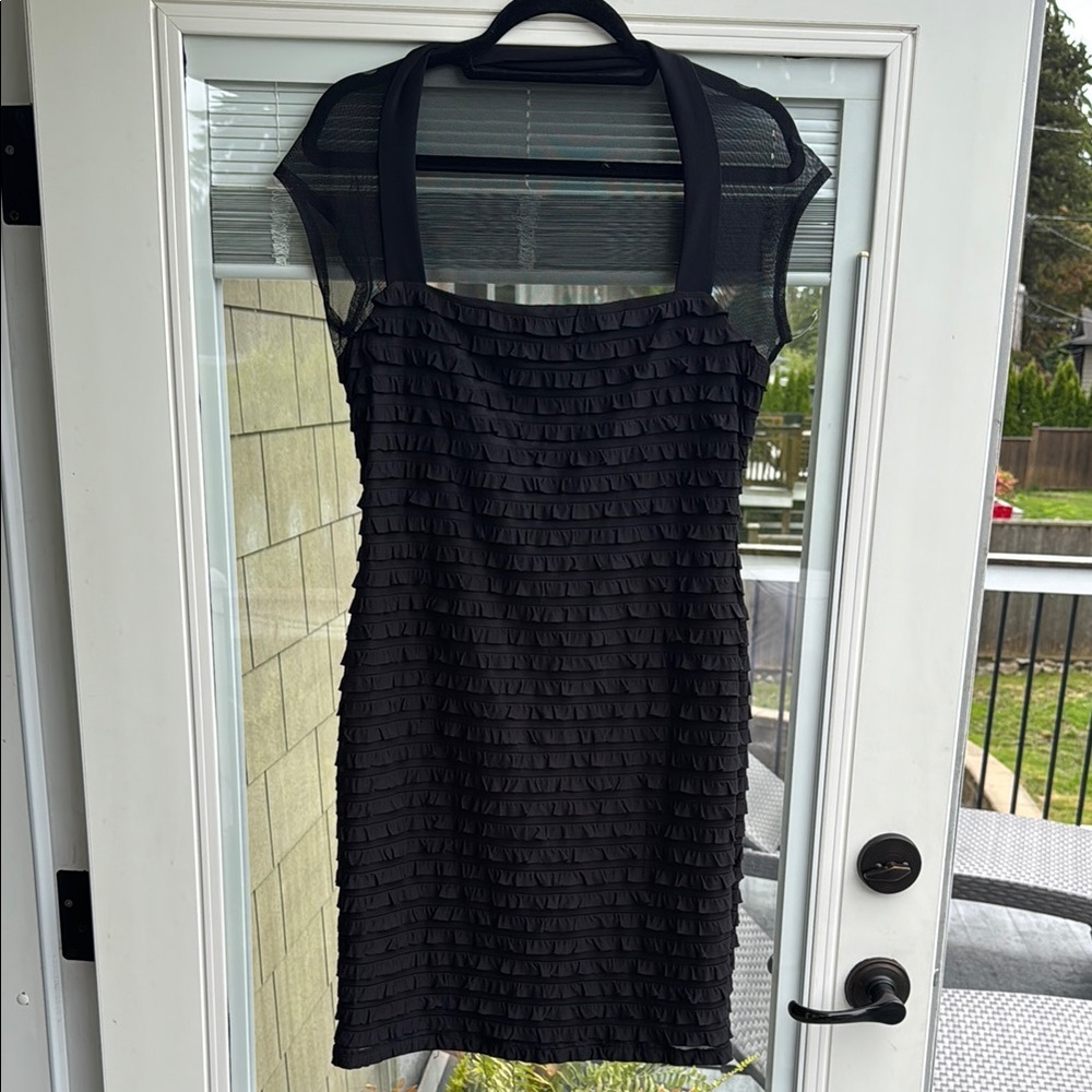 Connected Apparel Black Ruched Sheath Mini Dress